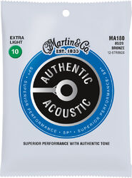 Westerngitaarsnaren  Martin MA180 Acoustic Guitar 12-String Set Authentic SP 80/20 Bronze 10-47 - 12-snarige set