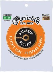Westerngitaarsnaren  Martin MA500FX Acoustic Guitar 12-String Set Authentic Flexible Core Phosphor Bronze 10-54 - 12-snarige set