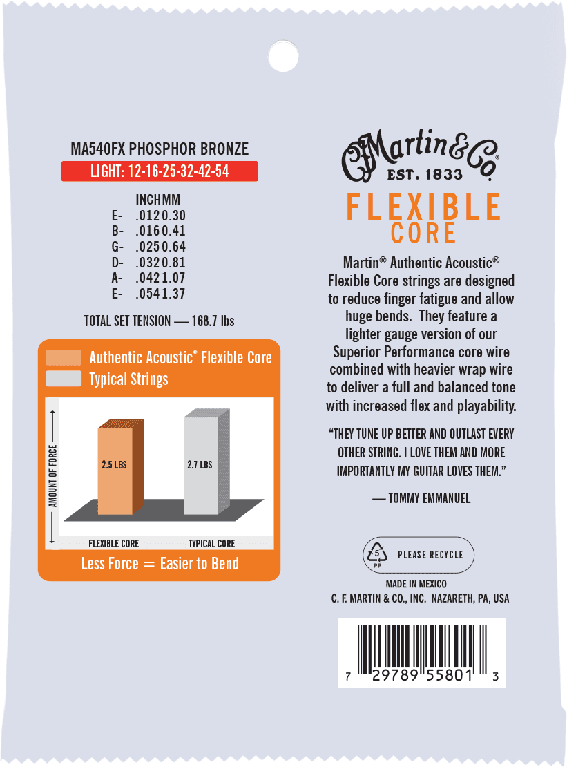 Martin Ma540fx Authentic Flexible Core Phosphor Bronze Acoustic Guitar 6c 12-54 - Westerngitaarsnaren - Variation 1