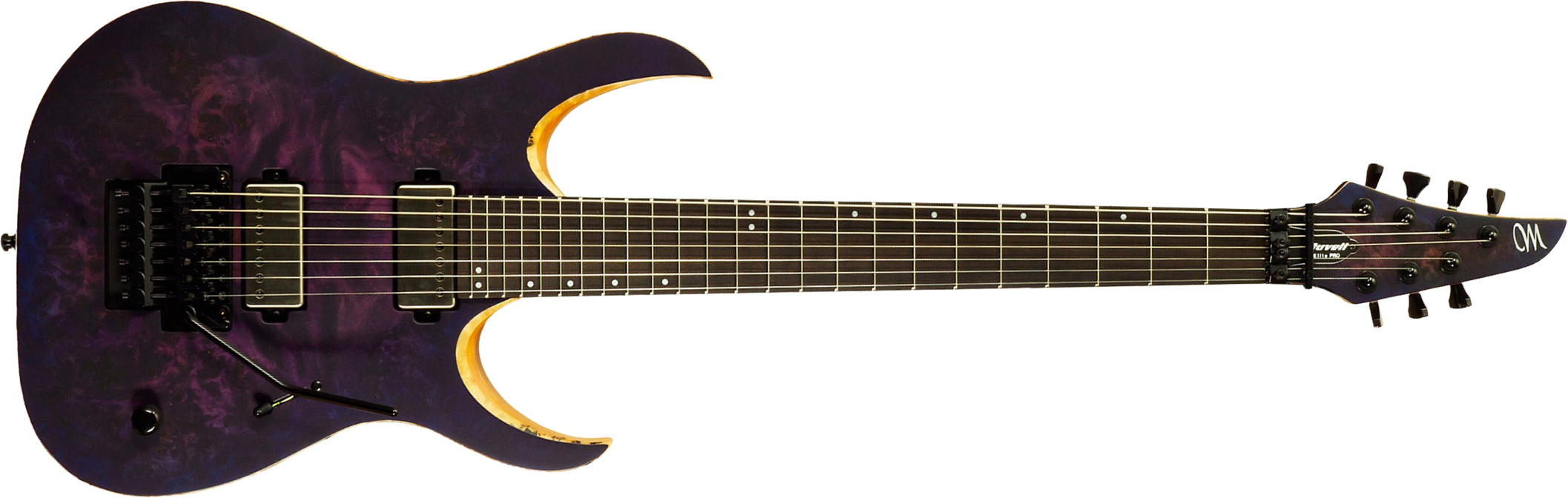 Mayones Guitars Duvell Elite Pro 7c Baryton 2h Velvetrone Fr Eb #df2602262 - Matt Trans Dirty Purple Blue Burst - Bariton elektrische gitaar - Main pi