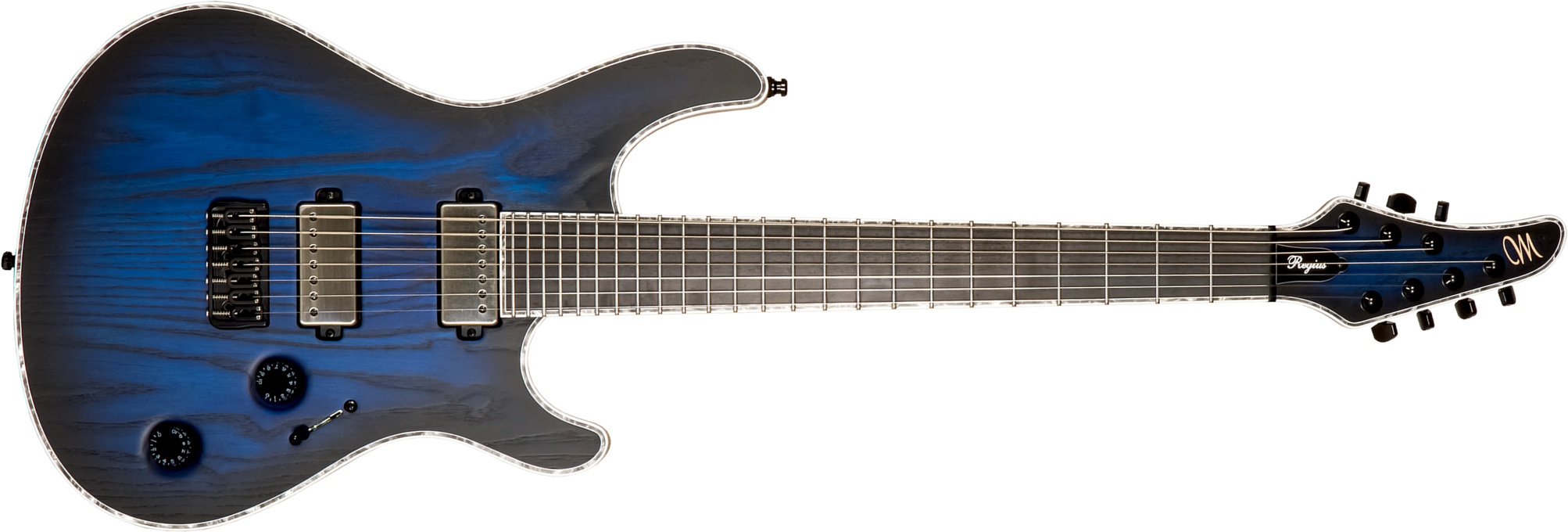Mayones Guitars Regius Gothic Ash 7c 2h Bkp Ht Eb #rf2311786 - Trans Dirty Blue Burst / Natural Matt - 7-snarige elektrische gitaar - Main picture