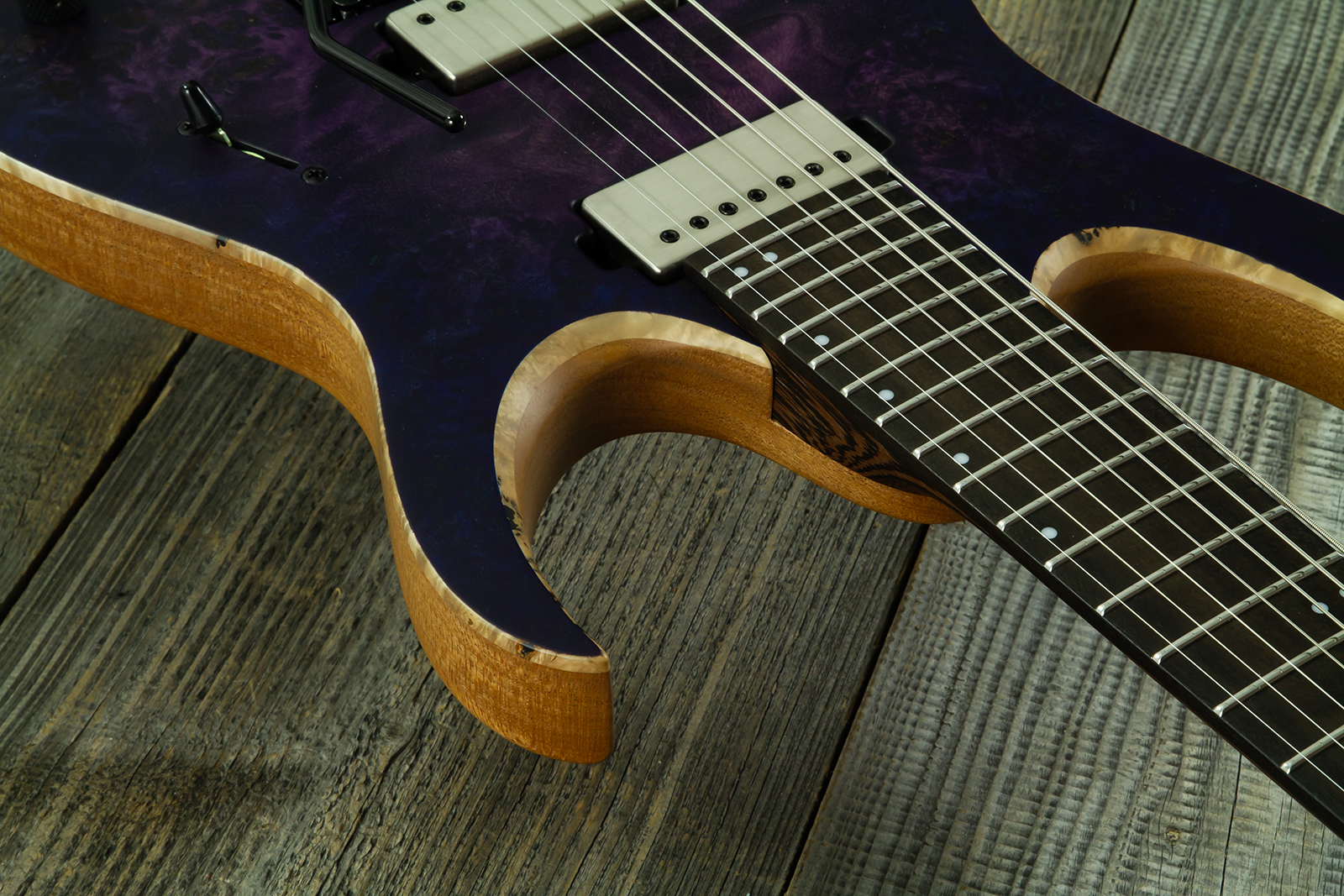 Mayones Guitars Duvell Elite Pro 7c Baryton 2h Velvetrone Fr Eb #df2602262 - Matt Trans Dirty Purple Blue Burst - Bariton elektrische gitaar - Variati