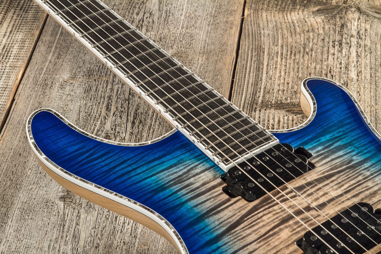 Mayones Guitars Regius 4ever 6 2h Ht Eb #rp2309275 - Jeans Black 3-tone Blue Burst Gloss - Metalen elektrische gitaar - Variation 3
