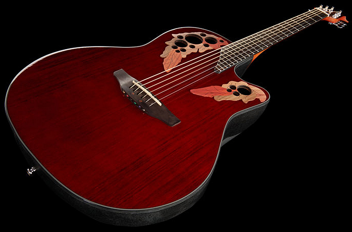 Ovation Ce44-rr Celebrity Elite Mid Depth Cw Epicea Lyrachord Rw - Ruby Red - Elektro-akoestische gitaar - Variation 3