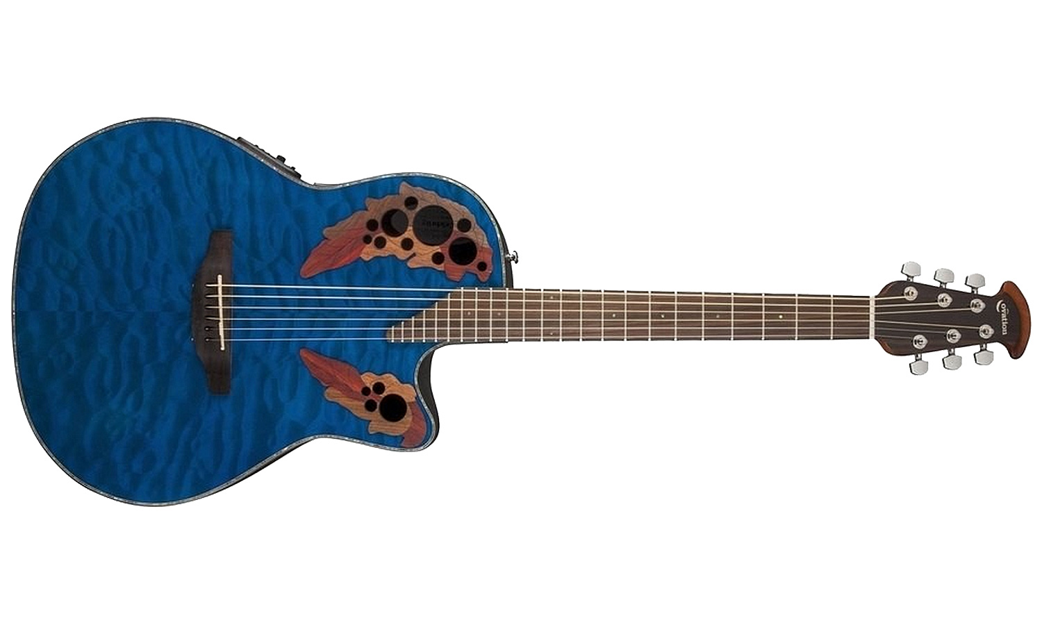 Ovation Ce44p-8tq Celebrity Elite Plus Mid Depth Cw Erable Lyrachord Rw - Trans Blue - Elektro-akoestische gitaar - Variation 1