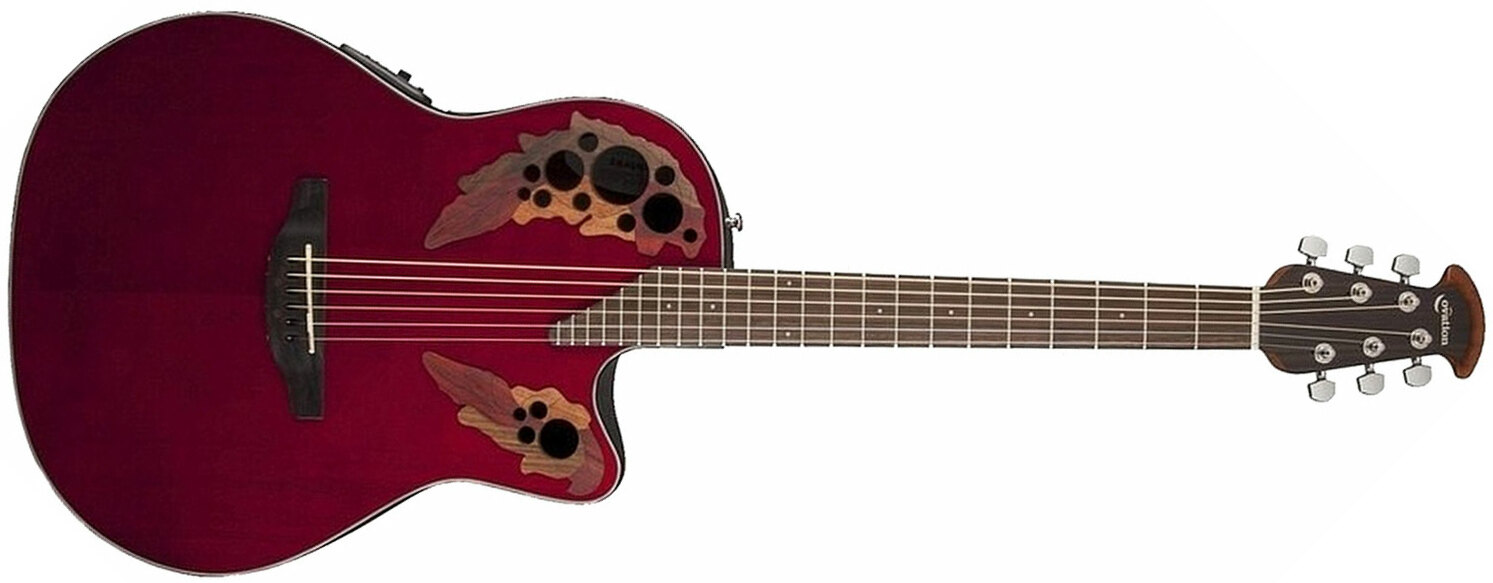 Ovation Ce44-rr Celebrity Elite Mid Depth Cw Epicea Lyrachord Rw - Ruby Red - Elektro-akoestische gitaar - Main picture