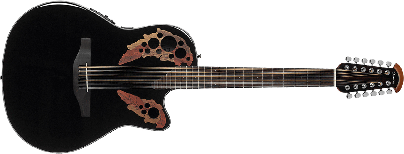 Ovation Ce4412-5 Celebrity Elite 12c Mid Cutaway - Black - Elektro-akoestische gitaar - Main picture