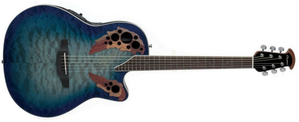 Ovation Celebrity Elite Plus Super Shallow Ce48p-rg - Caribbean Blue - Elektro-akoestische gitaar - Main picture