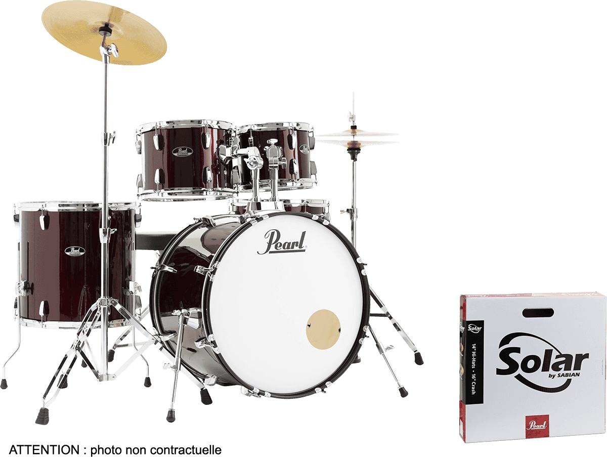 Pearl Rock 22 5 Futs + Pack Sabian Solar - Red Wine - Rock drumstel - Main picture