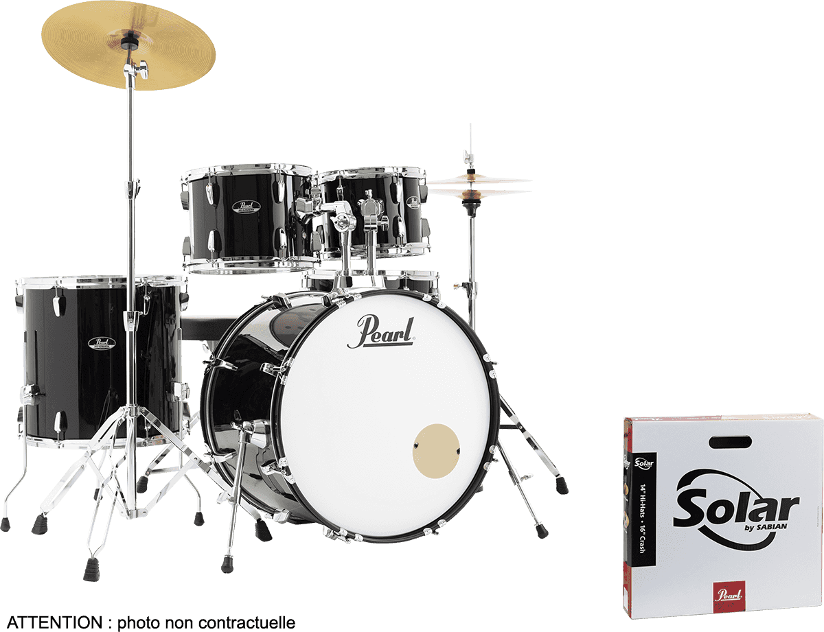 Pearl Rock 22 5 Futs + Pack Sabian Solar - Jet Black - Rock drumstel - Variation 6