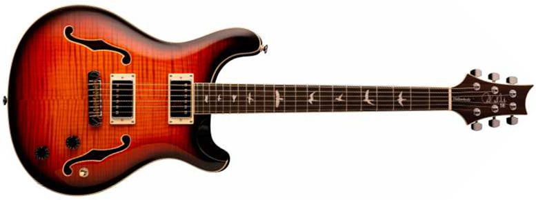 Prs Se Hollowbody Ii 2020 Hh Trem Eb +etui - Tri-color Sunburst - Semi hollow elektriche gitaar - Main picture