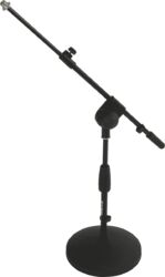 Short microphone stand, telescopic boom, round base - black
