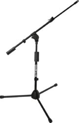 Short microphone stand, telescopic boom, tripod base - black