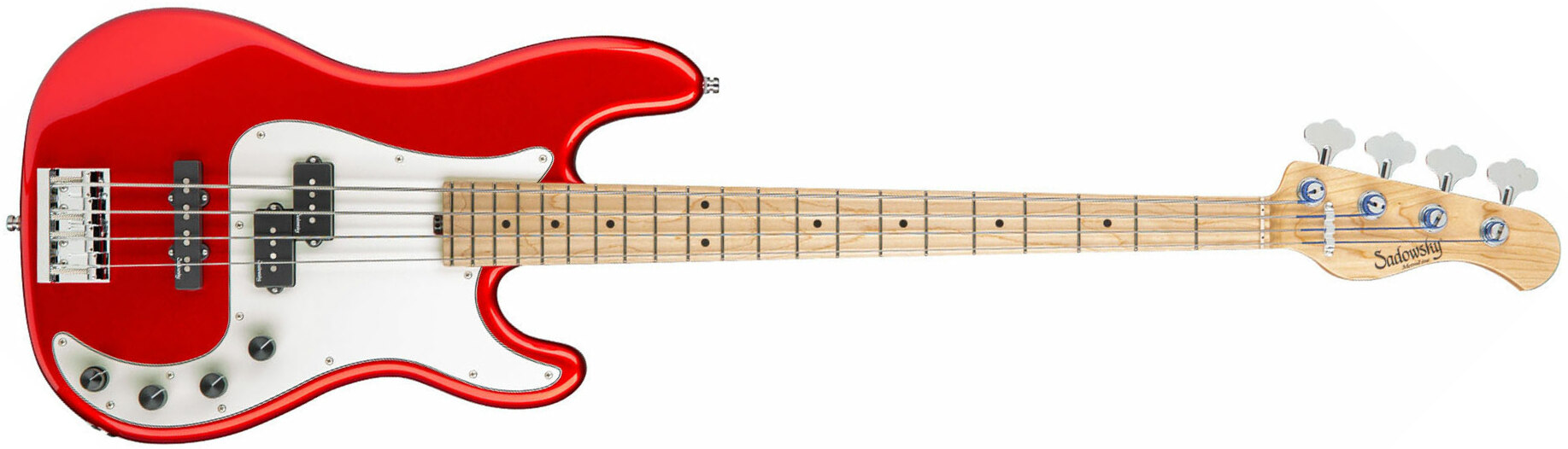 Sadowsky Hybrid P/j Bass 21 Fret Ash 4c Metroline All Active Mn - Solid Candy Apple Red - Solid body elektrische bas - Main picture