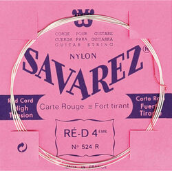 Nylonsnaren voor klassieke gitaar Savarez 524R Ré/D  4 Rouge Tirant Fort - Snaar per stuk