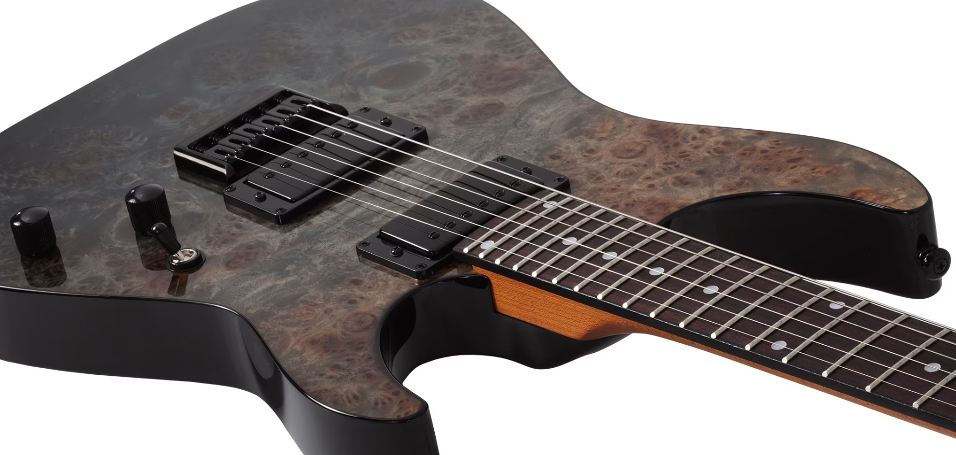 Schecter C1 Standard 2h Ht Rw - Black Fade Burst Burl - Elektrische gitaar in Strat vorm - Variation 2