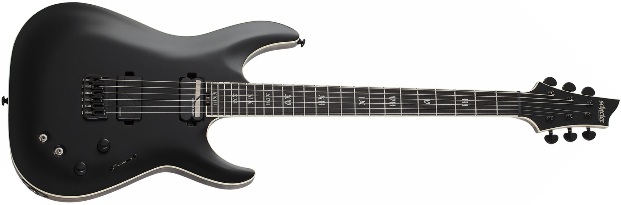 Schecter C-1 S Sls Elite Evil Twin 2h Fishman Fluence Modern Sustainiac Ht Eb - Satin Black - Elektrische gitaar in Str-vorm - Main picture