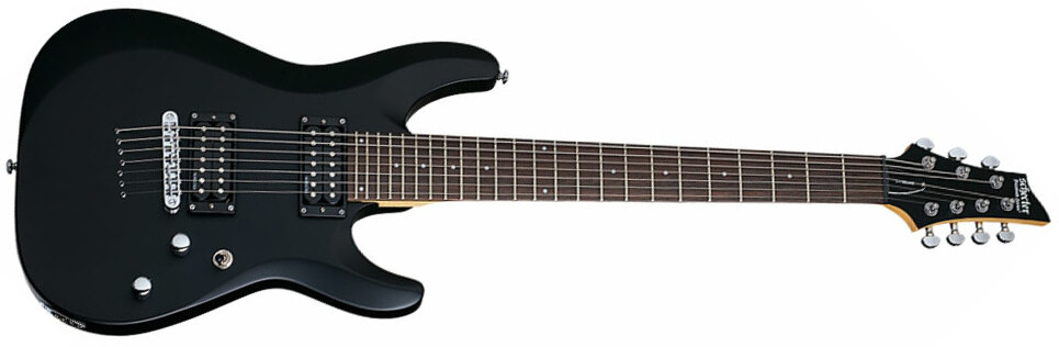 Schecter C-7 Deluxe 2h Ht Rw - Satin Black - 7-snarige elektrische gitaar - Main picture