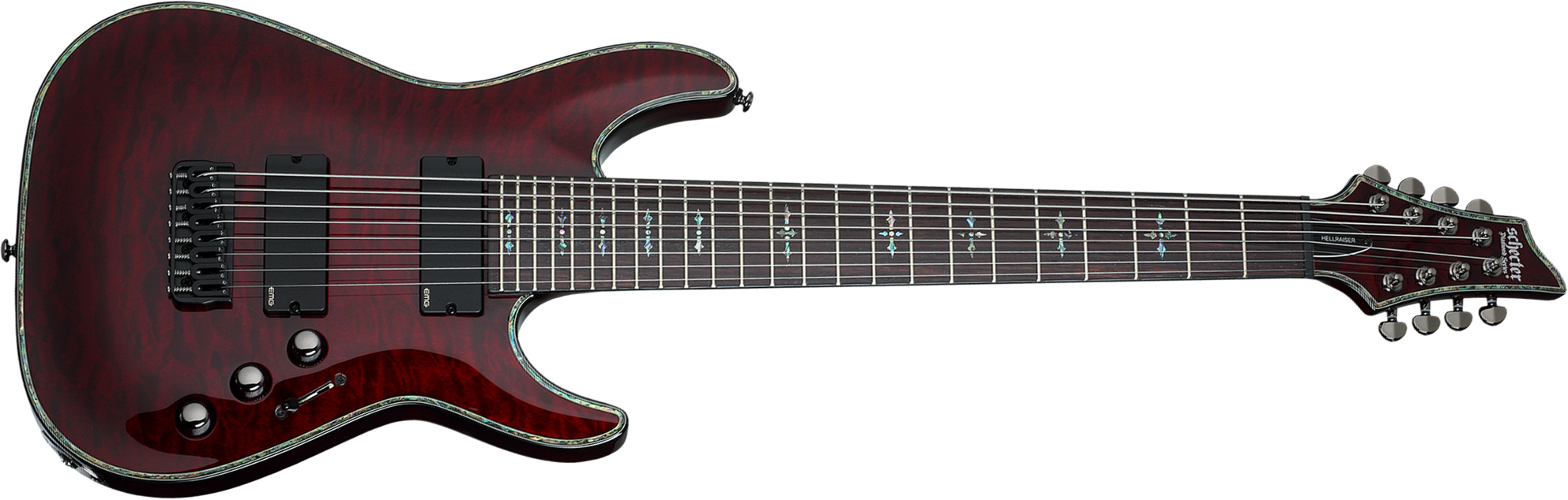 Schecter C8 Hellraiser 8c 2h Emg Ht Eb - Black Cherry - Bariton elektrische gitaar - Main picture