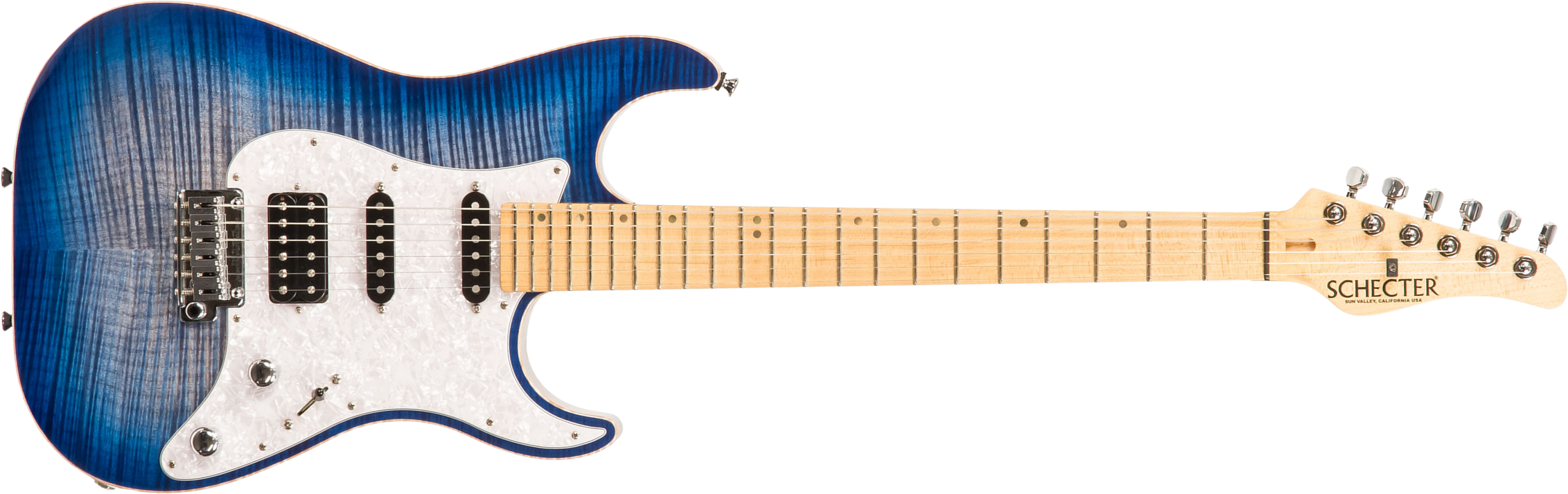 Schecter Custom Shop Sunset Usa Hss Trem Mn #1409001 - Trans Sky Blue - Elektrische gitaar in Str-vorm - Main picture