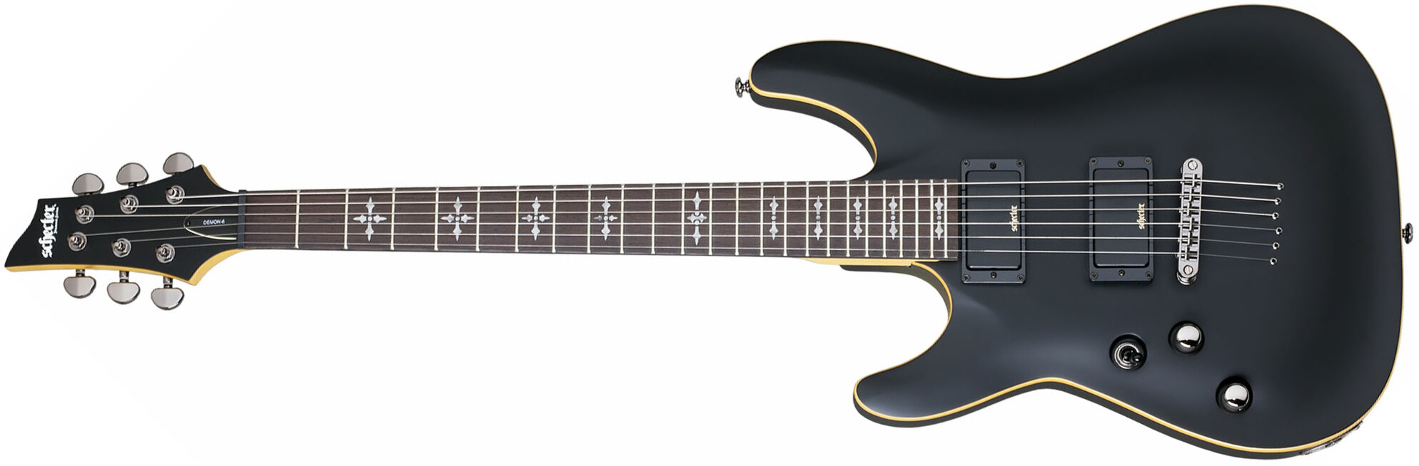 Schecter Demon-6 Lh Gaucher 2h Ht Wen - Aged Black Satin - Linkshandige elektrische gitaar - Main picture