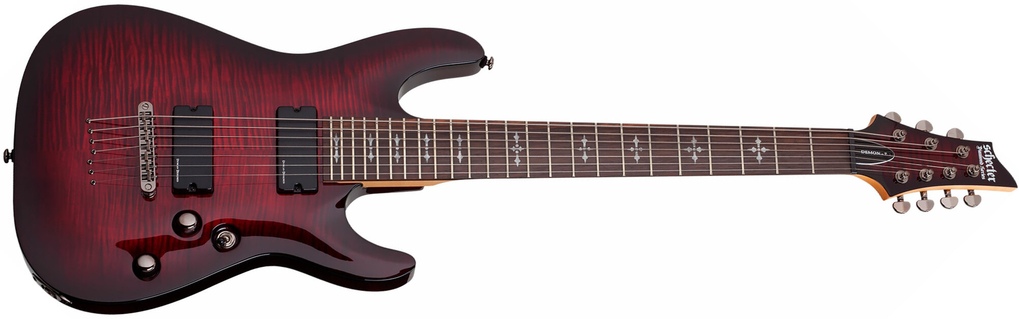 Schecter Demon-7 7c 2h Ht Wen - Crimson Red Burst - 7-snarige elektrische gitaar - Main picture