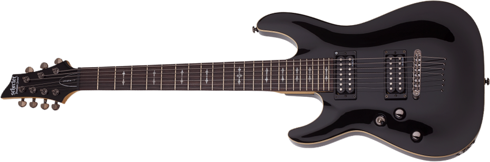 Schecter Omen-7 Lh Gaucher 2h Ht Rw - Black - Linkshandige elektrische gitaar - Main picture