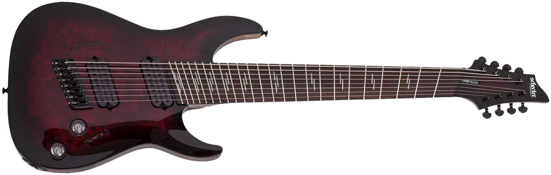 Schecter Omen Elite-8 Multiscale 8c Baryton 2h Ht Rw - Black Cherry Burst - Multi-scale gitaar - Main picture