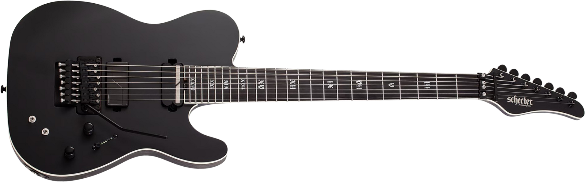 Schecter Pt7 Frs Sls Elite Evil Twin 2h Fishman Fluence Sustainiac Fr Eb - Satin Black - Bariton elektrische gitaar - Main picture