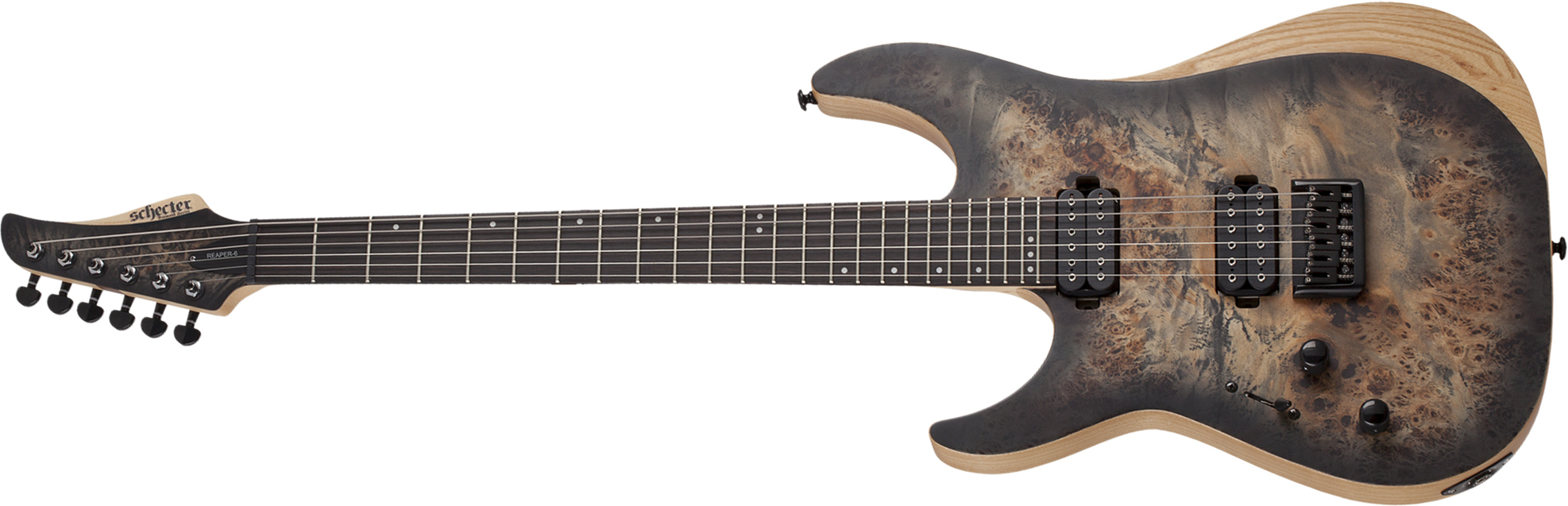 Schecter Reaper-6 Lh Gaucher 2h Ht Eb - Satin Charcoal Burst - Linkshandige elektrische gitaar - Main picture