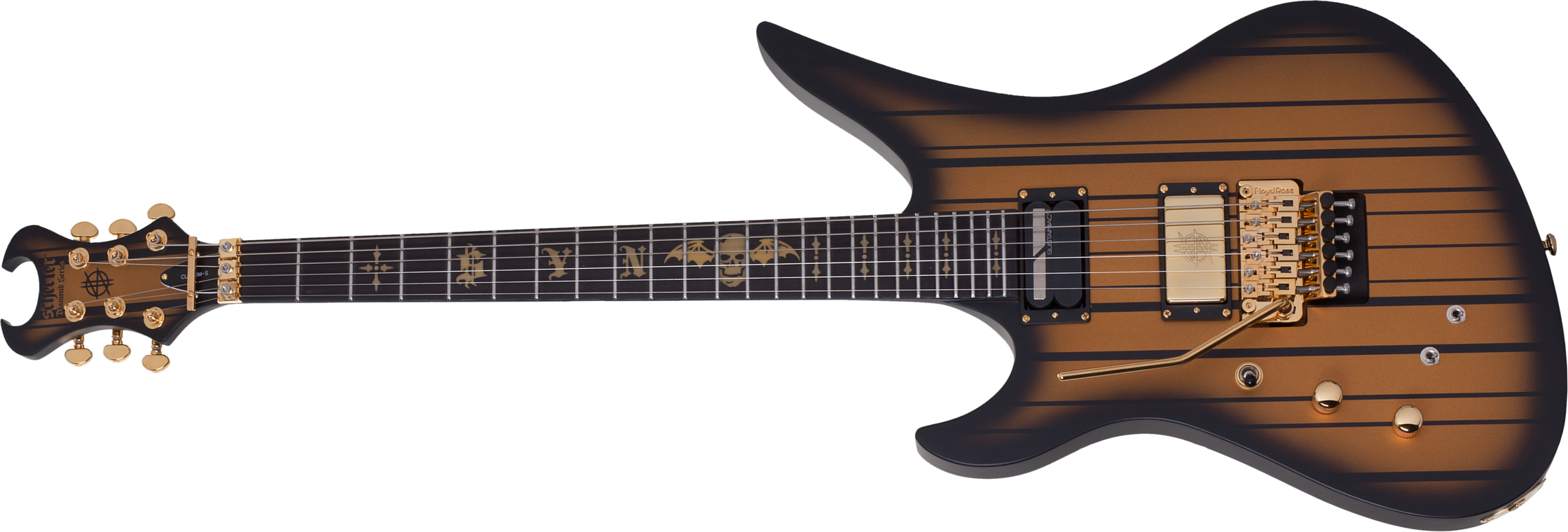 Schecter Synyster Custom-s Lh Signature Gaucher 2h Sustainiac Fr Eb - Satin Gold Burst - Linkshandige elektrische gitaar - Main picture