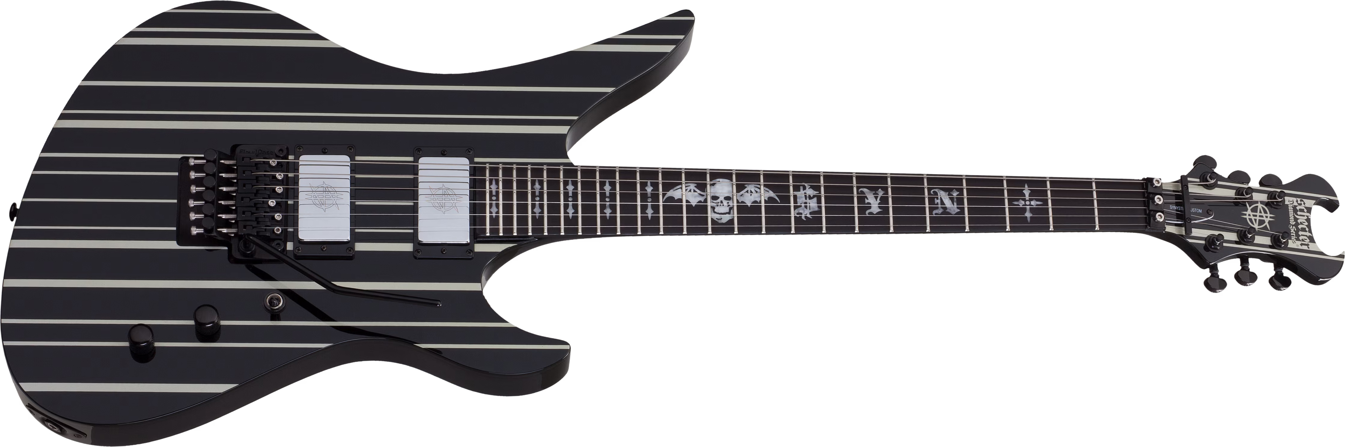 Schecter Synyster Custom Signature 2h Fr Eb - Gloss Black With Silver Pinstripes - Kenmerkende elektrische gitaar - Main picture