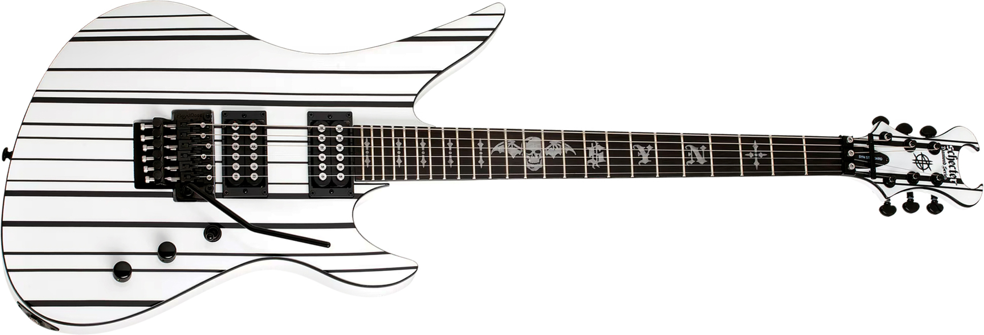 Schecter Synyster Standard Signature 2h Fr Eb - Gloss White With Black Pinstripes - Kenmerkende elektrische gitaar - Main picture