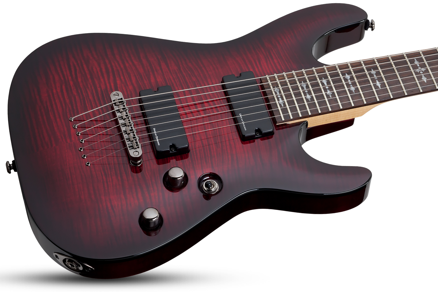 Schecter Demon-7 7c 2h Ht Wen - Crimson Red Burst - 7-snarige elektrische gitaar - Variation 1