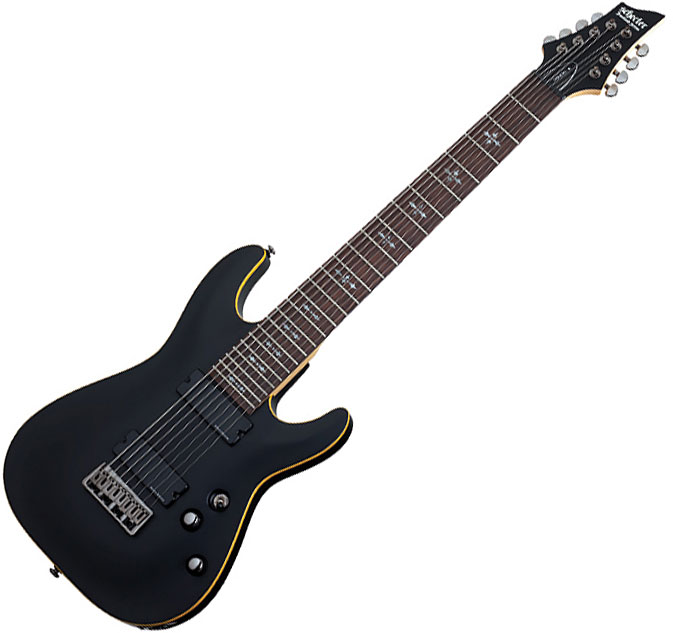 Schecter Demon-8 Active 8c 2h Ht Rw - Satin Black - Bariton elektrische gitaar - Variation 5