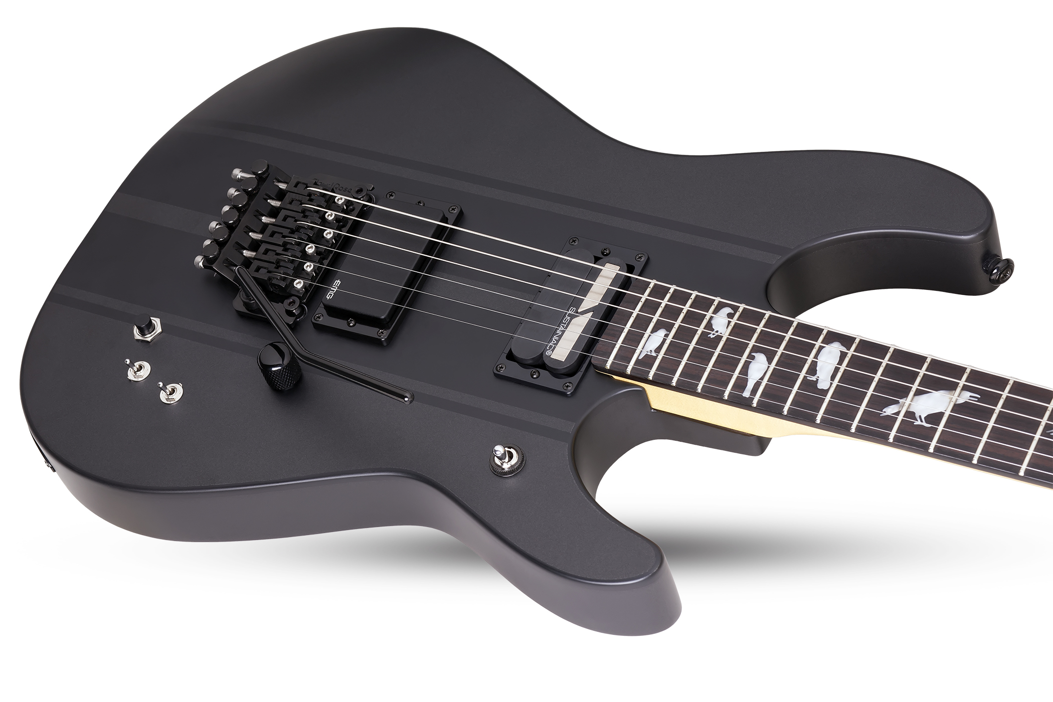 Schecter Dj Ashba Signature 2h Emg Sustainiac Fr Eb - Carbon Grey - Elektrische gitaar in Str-vorm - Variation 1