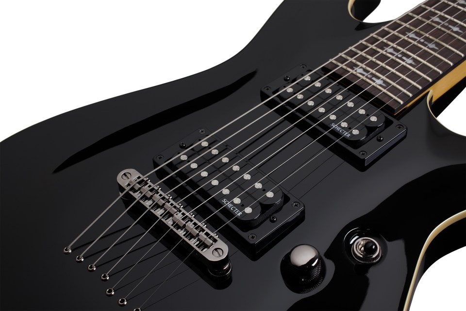 Schecter Omen-7 Lh Gaucher 2h Ht Rw - Black - Linkshandige elektrische gitaar - Variation 1