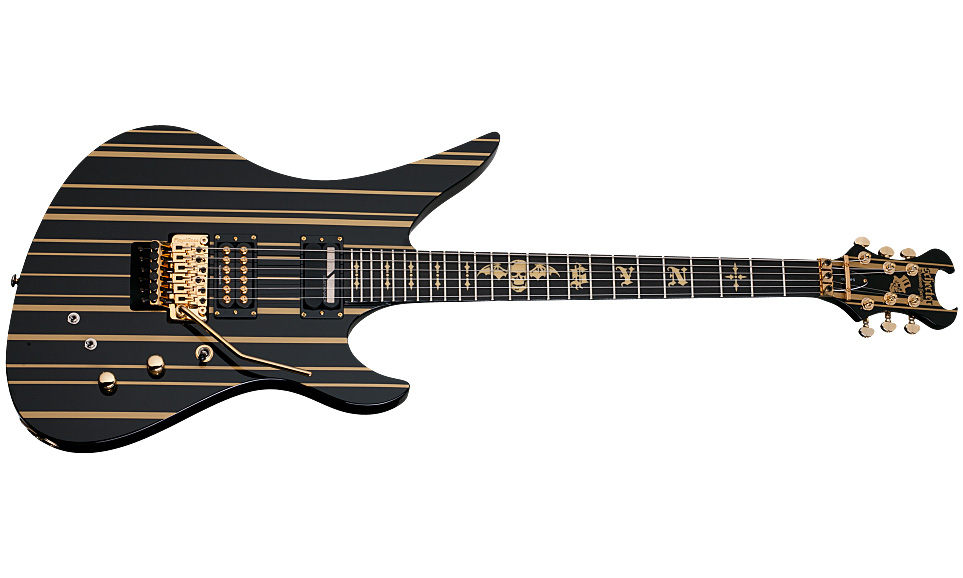 Schecter Synyster Custom-s 2h Seymour Duncan Sustainiac Fr Eb - Black W/ Gold Stripes - Kenmerkende elektrische gitaar - Variation 1