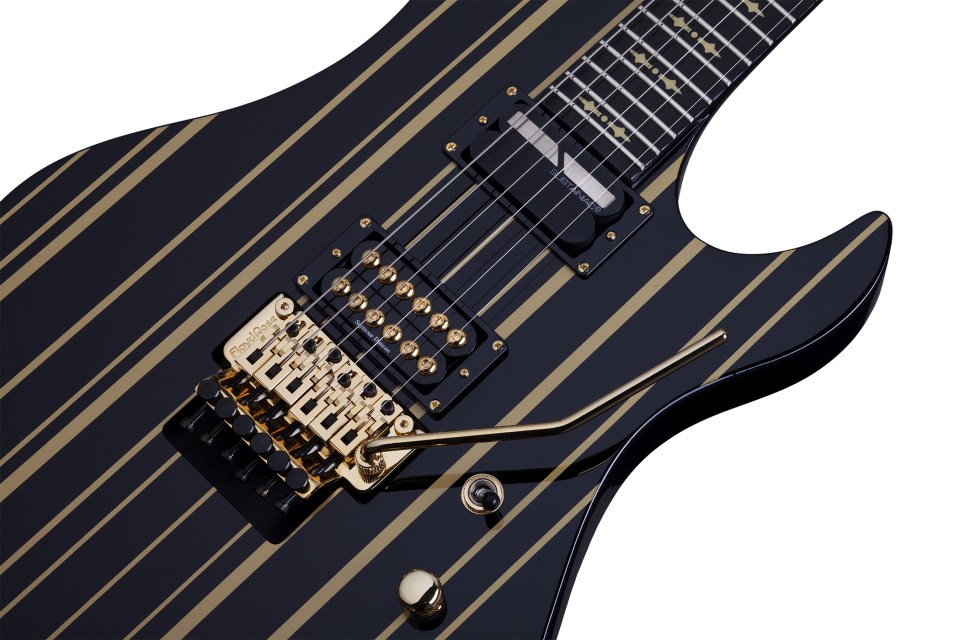 Schecter Synyster Custom-s 2h Seymour Duncan Sustainiac Fr Eb - Black W/ Gold Stripes - Kenmerkende elektrische gitaar - Variation 3
