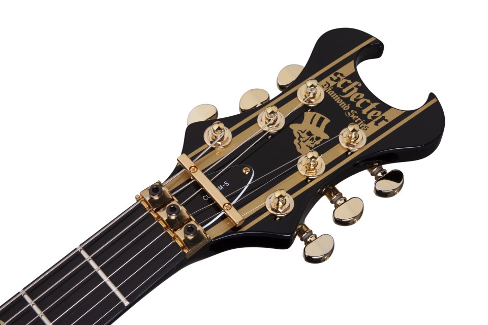 Schecter Synyster Custom-s 2h Seymour Duncan Sustainiac Fr Eb - Black W/ Gold Stripes - Kenmerkende elektrische gitaar - Variation 5