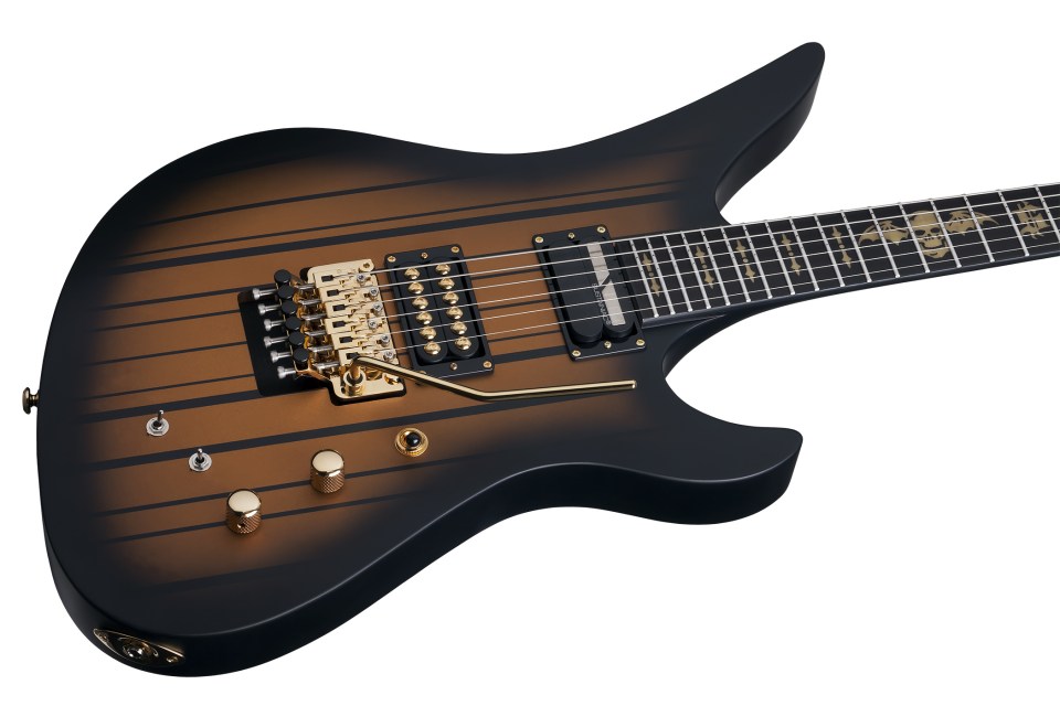 Schecter Synyster Custom-s Signature 2h Seymour Duncan Sustainiac Fr Eb - Satin Gold Burst - Elektrische gitaar in Str-vorm - Variation 1