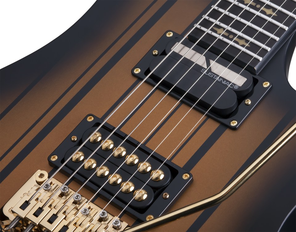 Schecter Synyster Custom-s Signature 2h Seymour Duncan Sustainiac Fr Eb - Satin Gold Burst - Elektrische gitaar in Str-vorm - Variation 4