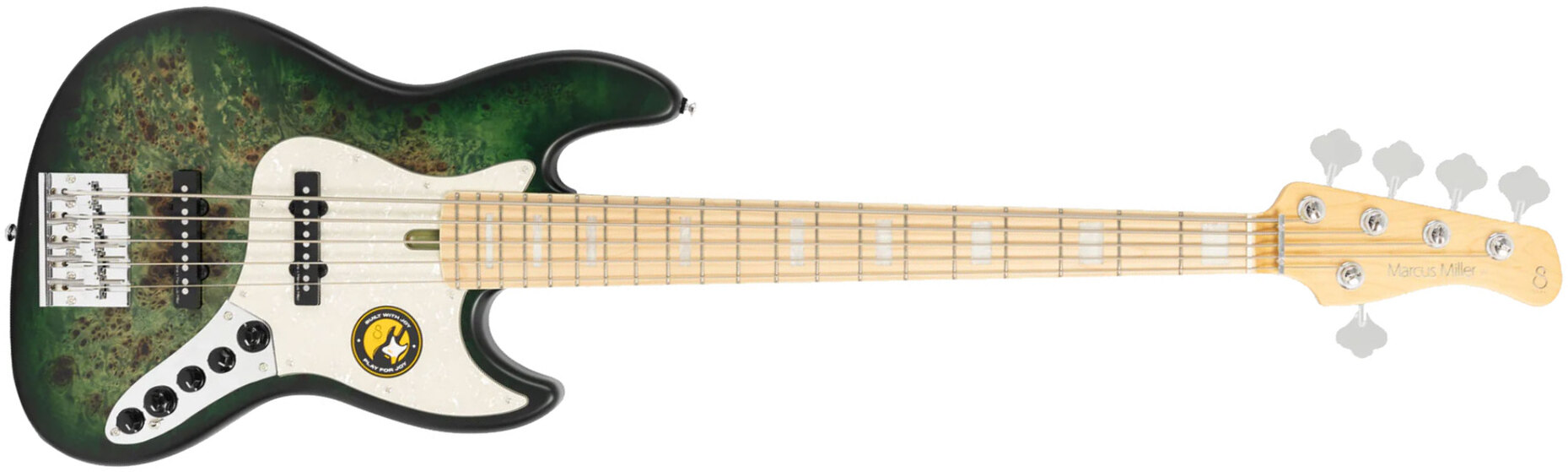 Sire Marcus Miller V7 Ash Reissue 5st 5c Active Mn - Trans Green Satin - Solid body elektrische bas - Main picture