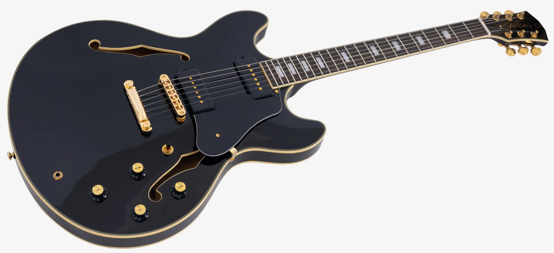 Sire Larry Carlton H7v Lh Signature Gaucher 2s P90 Ht Eb - Black - Semi hollow elektriche gitaar - Variation 2