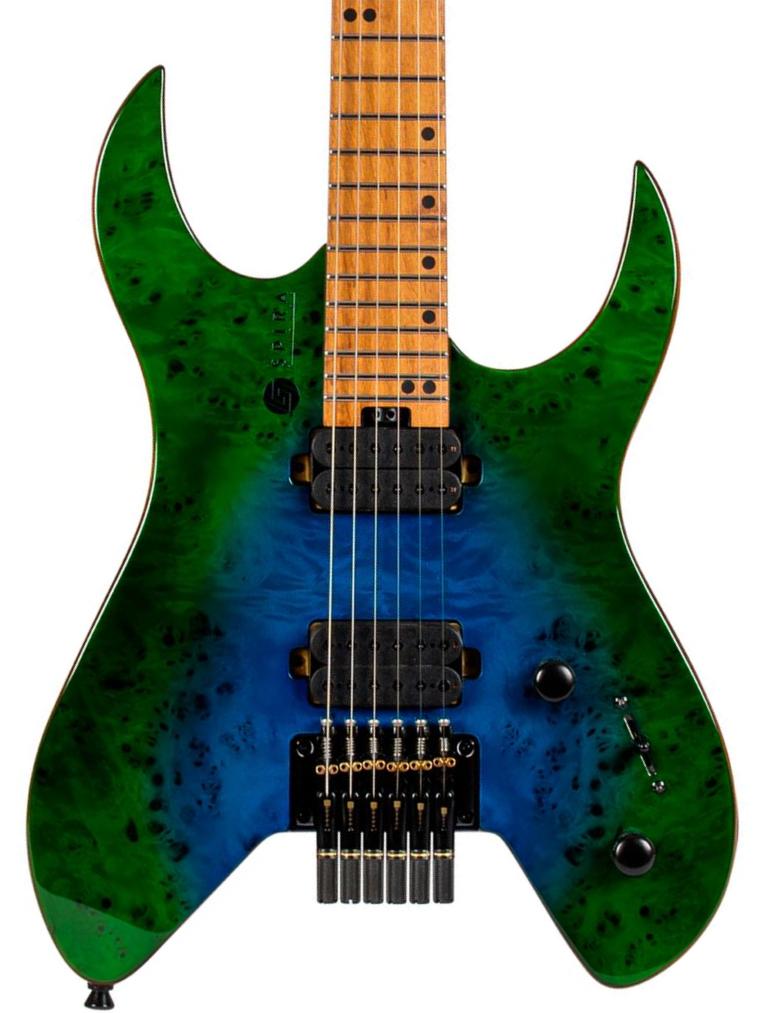 Double cut gitaar Spira guitars S-500 GBR Headless - Green & blue