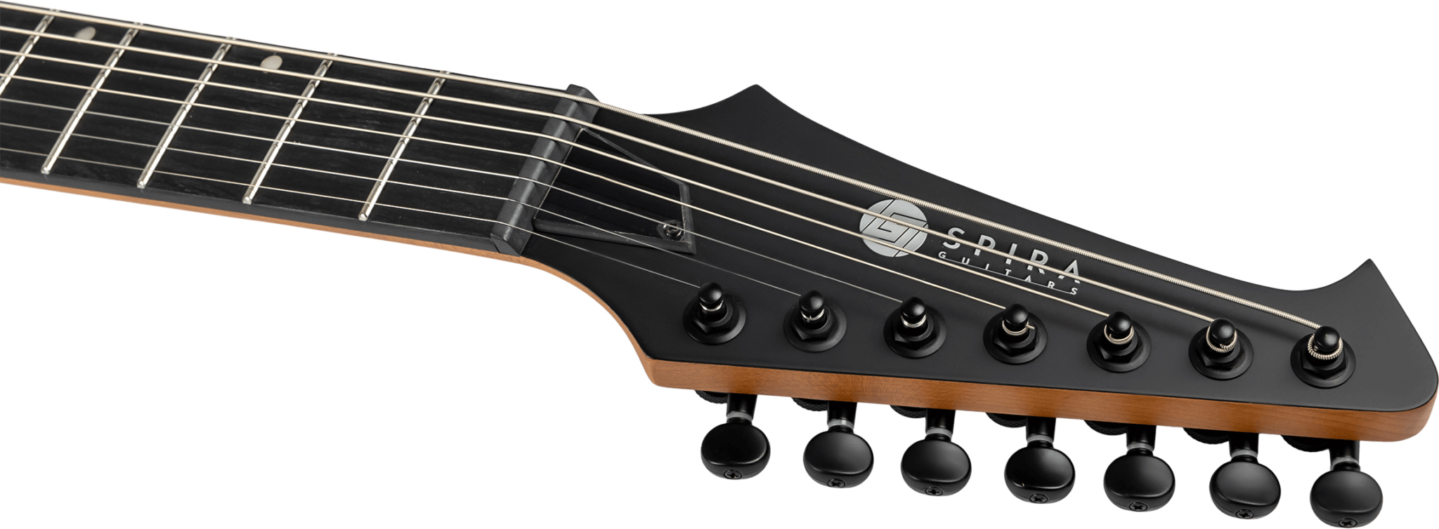 Spira Guitars S407 Mbk Lh Gaucher 7c Baryton 2h Ht Ebh Ht - Satin Black - Bariton elektrische gitaar - Variation 4