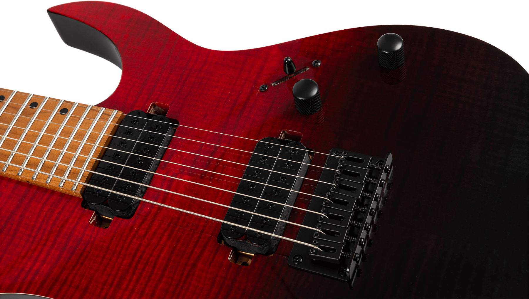 Spira Guitars S457 Trd 7c Baritone 2h Ht Mn - Trans Red/black - Bariton elektrische gitaar - Variation 3