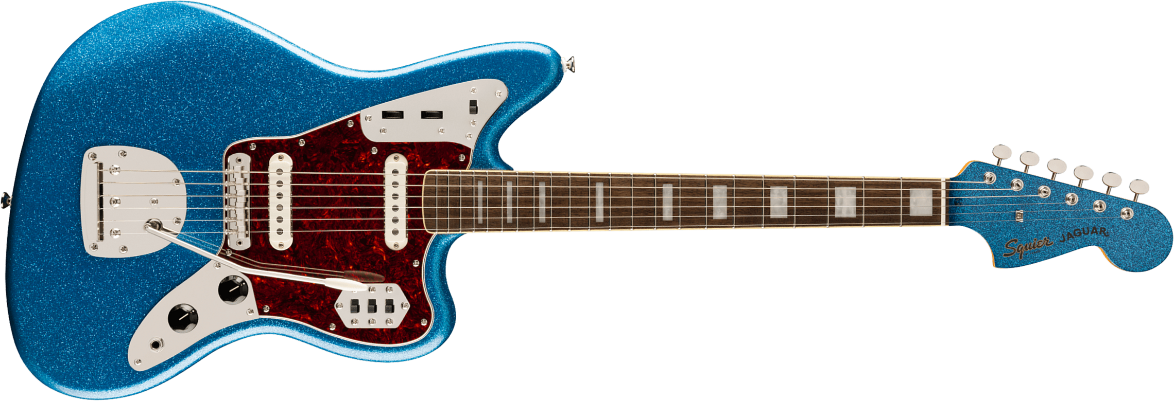 Squier Jaguar 70s Classic Vibe Fsr Ltd Ss 2s Trem Lau - Blue Sparkle W. Matching Headstock - Retro-rock elektrische gitaar - Main picture