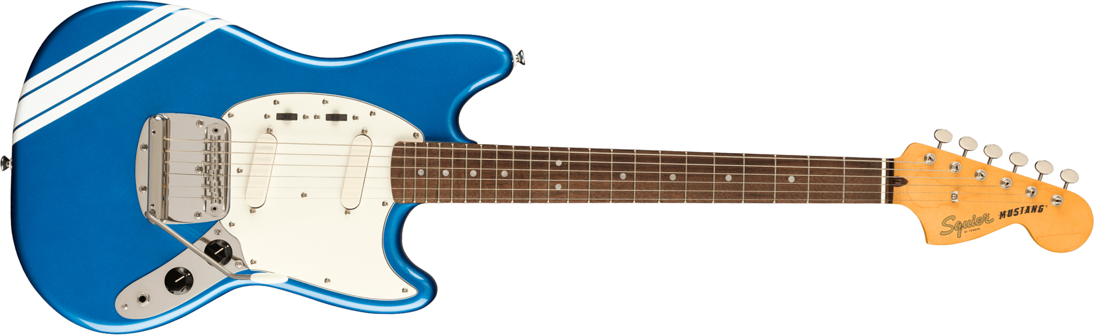 Squier Mustang  Classic Vibe 60s Competition Fsr Ltd Lau - Lake Placid Blue W/ Olympic White Stripes - Retro-rock elektrische gitaar - Main picture