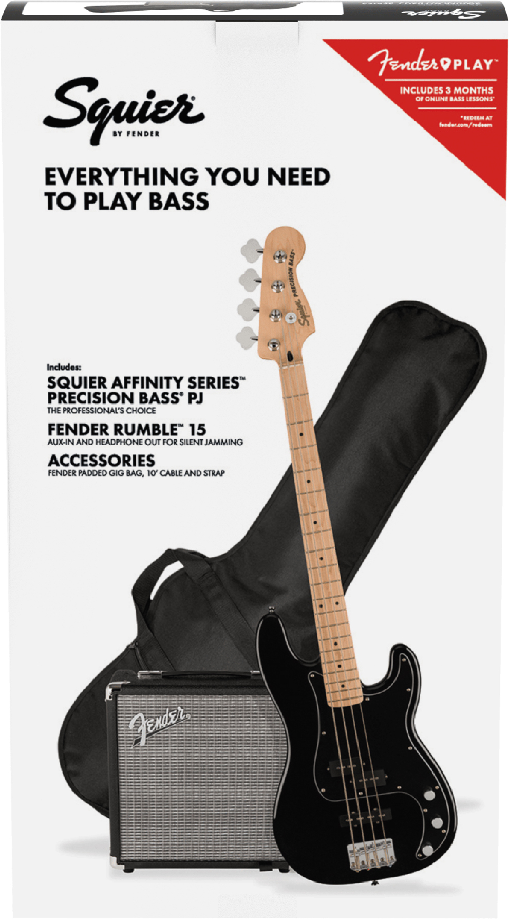 Squier Precision Bass Pj Affinity Pack +fender Rumble 15 V3 2021 Mn - Black - Elektrische bas set - Main picture